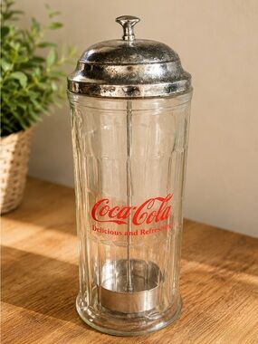 Vintage Coca-Cola Glass Syrup Dispenser Pump Jar Chrome Lid Diner 1992